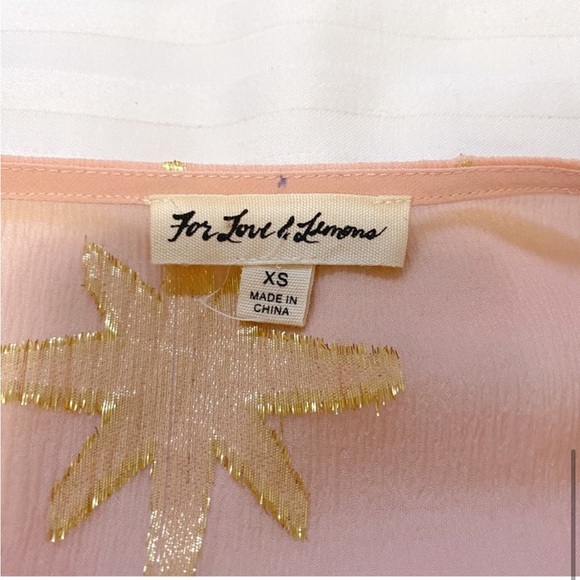 For Love & Lemons Gilded Star Ruffled Sheer Silk Blouse Rose Gold/Pink sz Xsmall - Picture 10 of 14